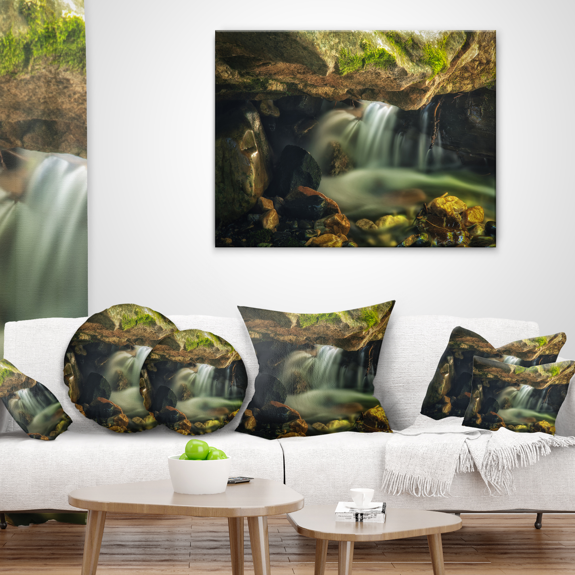 Designart Wasatch National Forest Waterfall - Landscape Printed Throw Pillow - 16x16