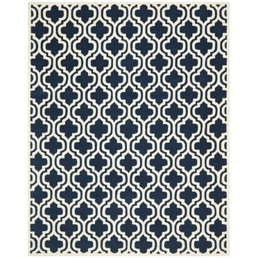 SAFAVIEH Chatham Henry Geometric Quatrefoil Wool Area Rug, Dark Blue/Ivory, 5' x 5' Square