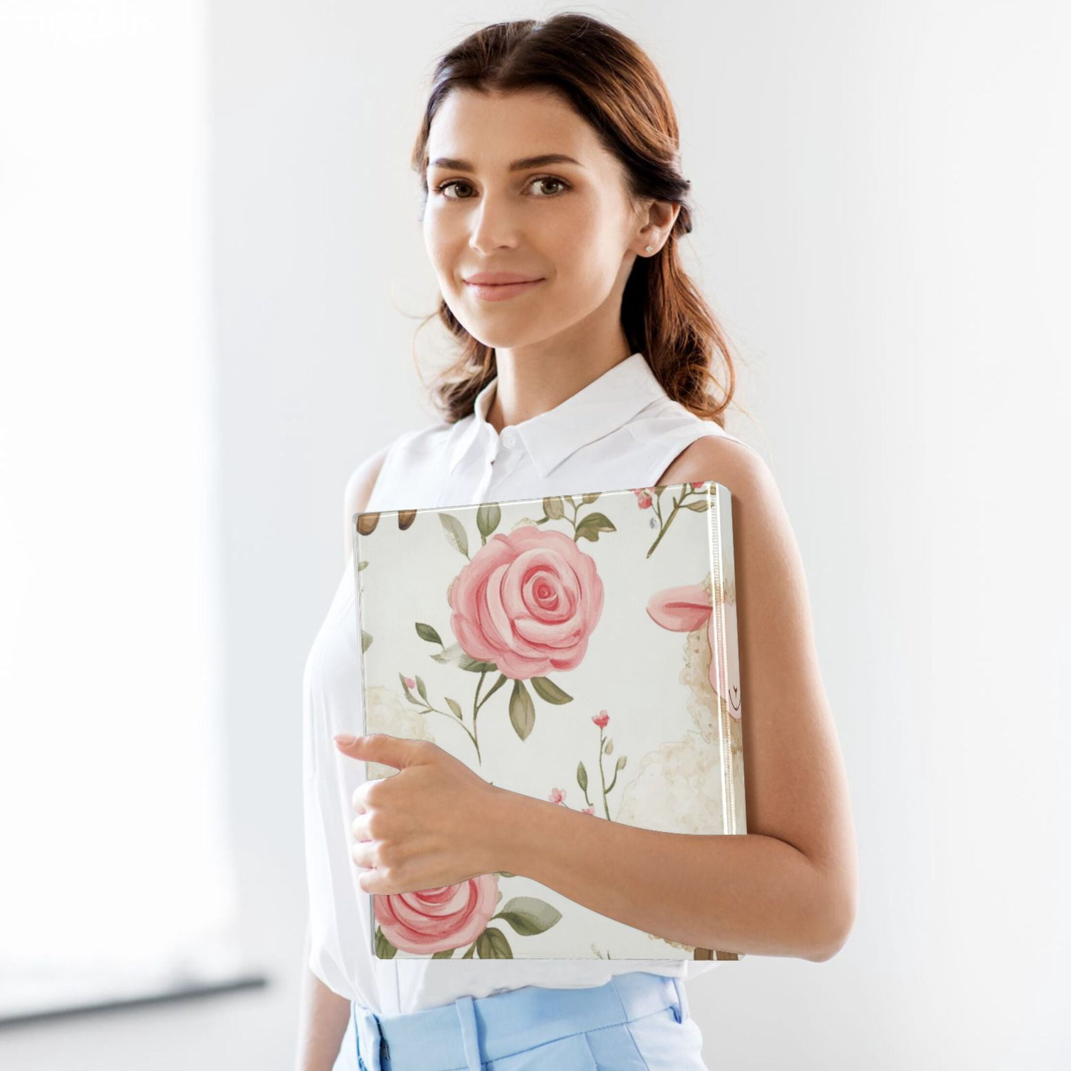 Sheeps Roses Floral 3 Ring Binders 1.5 inch Hardcover File Folders with Interior Pockets A4 Size Organizer for School Office Hospital