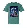 thumbnail image 1 of Wild Bobby, Full Moon Snow Wolf Howling, Animal Lover, Garment-Dyed Washed Look Short Sleeve T-Shirt, Emerald, 2XL, 1 of 3