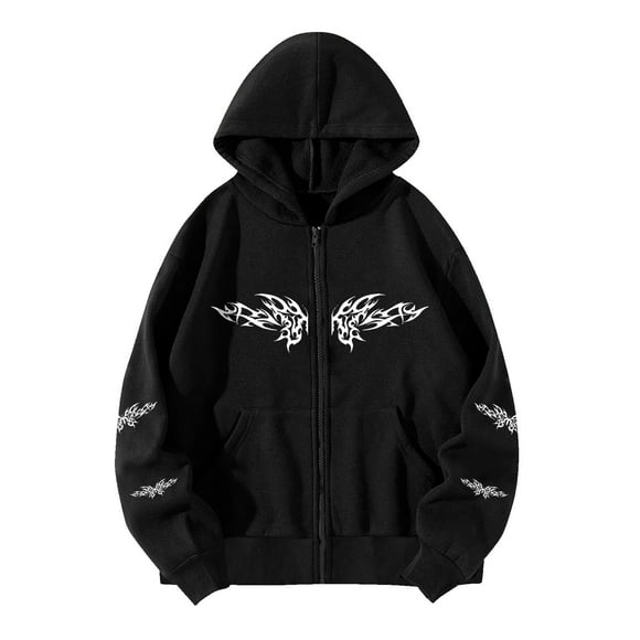 Babysbule 2023 Winter Coats for Women Womens Gothic Style Sleeve Hoodlies Zipper Thermal Hoodie With Cropped Zip Up Women Coat