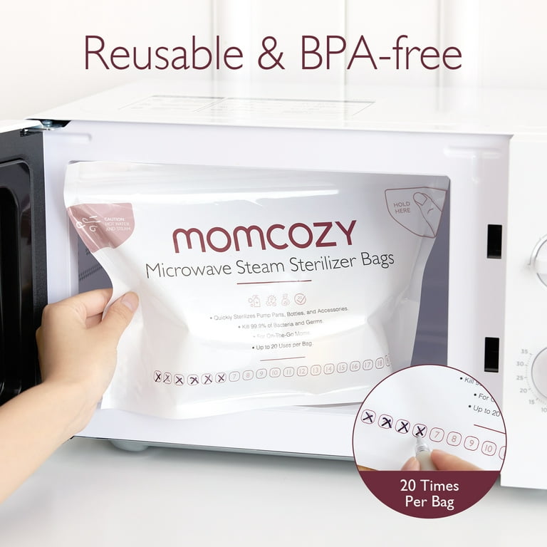 Momcozy Microwave Steam Sterilizer Bags, 8 Count Travel Sterilizer Bags  Reusable for Breast Pump Parts/Baby Bottles 