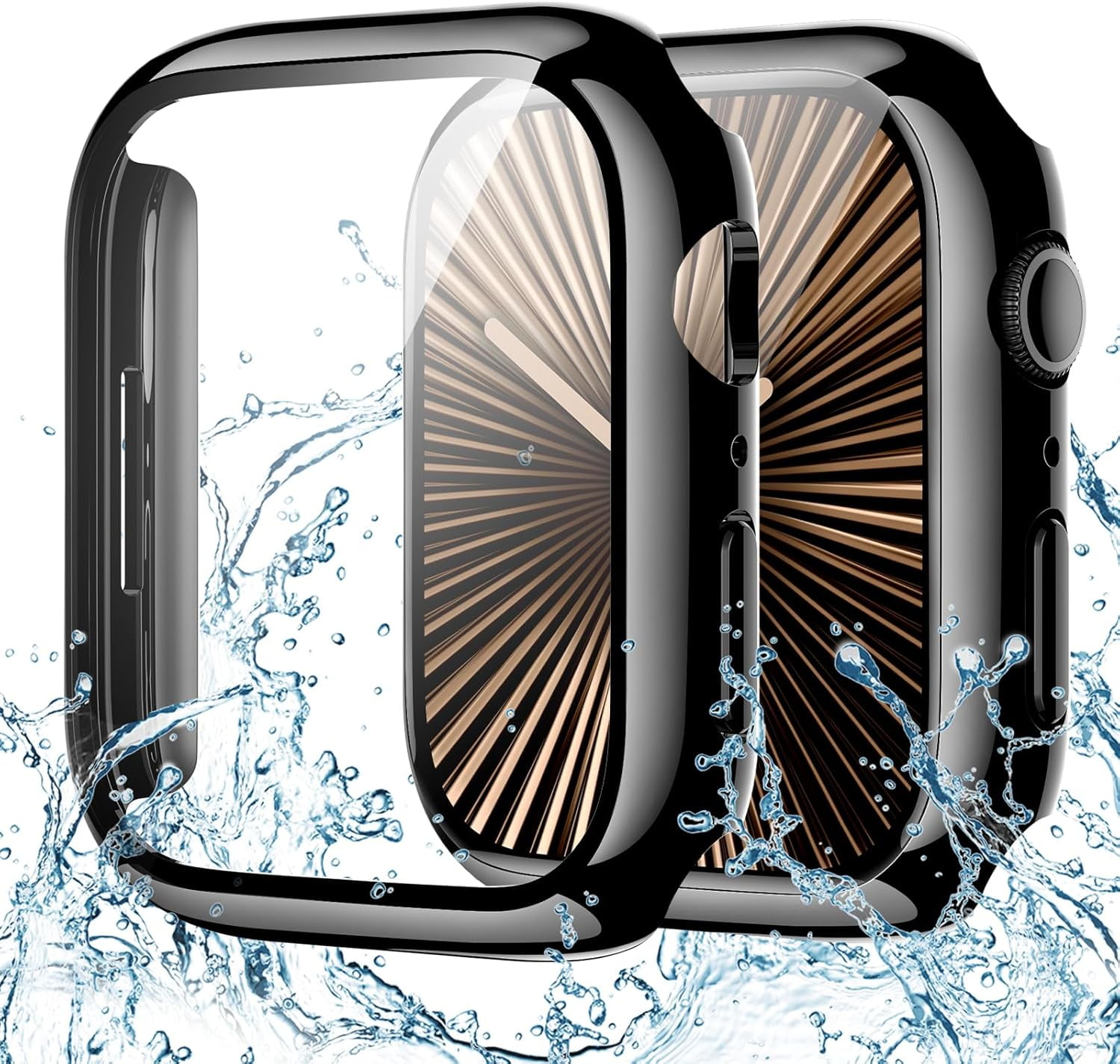 XiHAMA Waterproof Screen Protector Case Compatible with Apple Watch Series 6/5/4/SE 44mm, Hard Bumper with Tempered Glass for Watch Cover