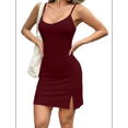 thumbnail image 2 of Women's Basic Adjustable Spaghetti Strap Slip Mini Dress Wine Red M, 2 of 7