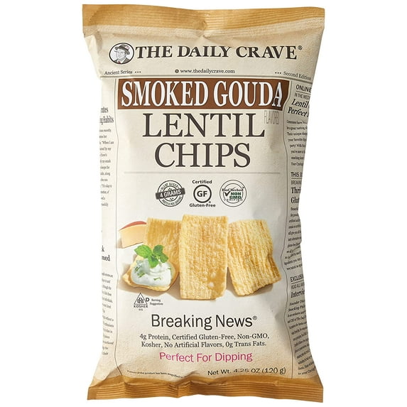 The Daily Crave Smoked Gouda Lentil Chips, 4g Protein, Gluten-Free, Non-Gmo, 4-Pack 4.25 oz. Bags