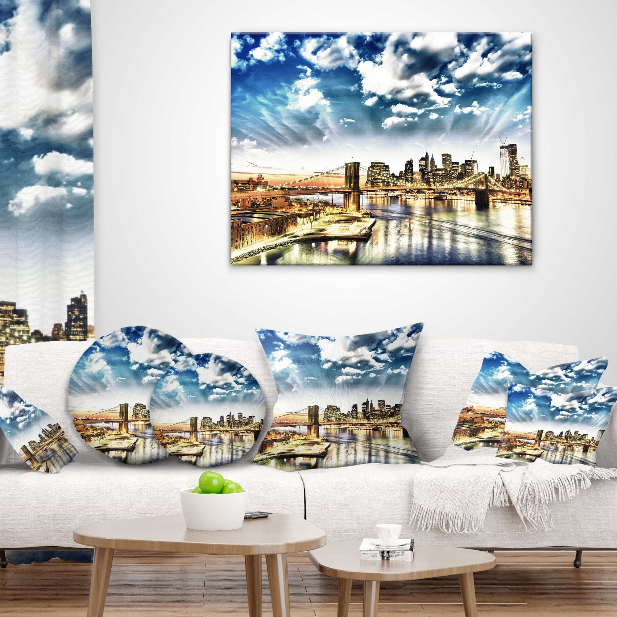 Designart Winter Clouds Over Manhattan - Cityscape Photo Throw Pillow - 12x20