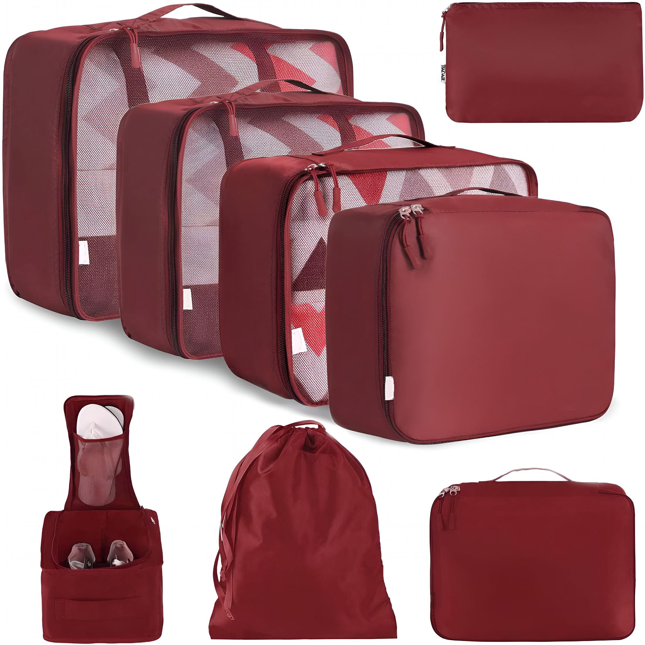 XIBUFE 8 Set Packing Cubes,Lightweight Travel Luggage Organizers with Shoe Bag,Toiletry Bag & Laundry Bag (Blush Pink)