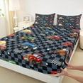 thumbnail image 3 of Manfei Excavator Truck Twin Sheet Sets for Kids, Cartoon Cute Vehicle Twin Fitted Sheet, Stars Checkered Flag Flat Sheet, Microfiber Bedroom Decor, 3pcs, 3 of 7