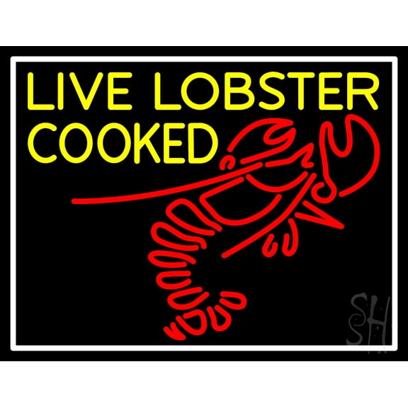 Live Lobster Cooked LED Neon Sign 24 x 31 - inches, Black Square Cut Acrylic Backing, with Dimmer - Bright and Premium built indoor LED Neon Sign for restaurant window and interior decor.