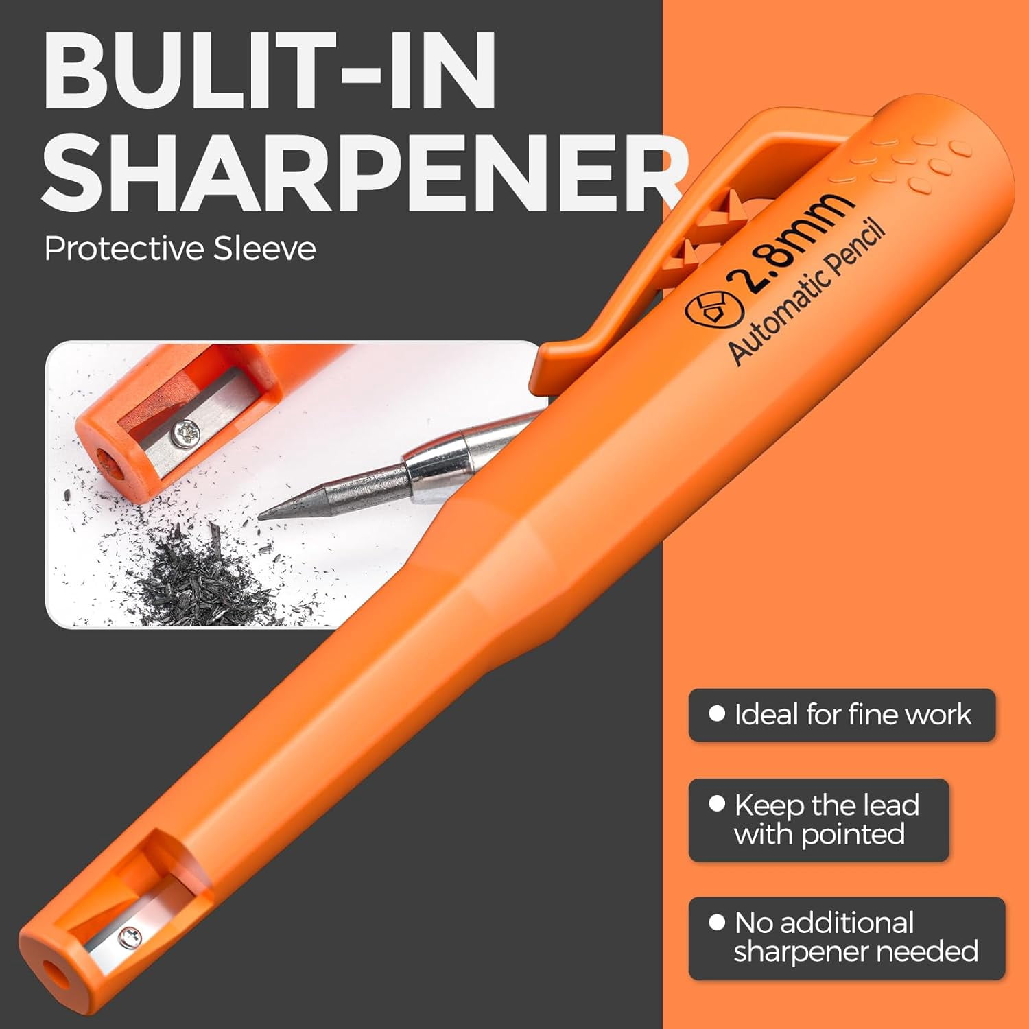 Nicpro 6 Pack CP3000 Carpenter Pencil with Sharpener, Mechanical Pencils Set with 78 Refill, Heavy Duty Construction Pencil, Carpenter Tools for Architect Marking