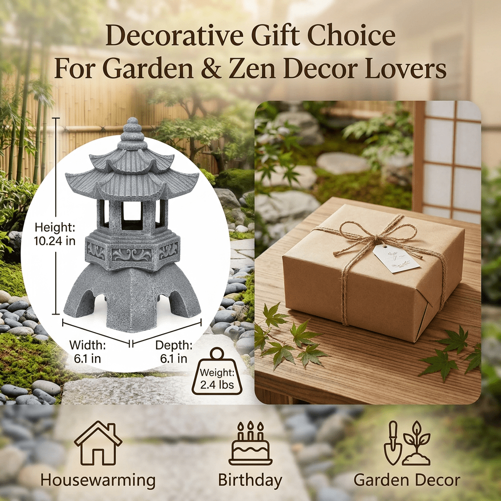 Japanese Solar Pagoda Lantern Garden Statue Outdoor Zen Decor Light