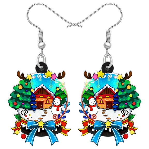 Acrylic Christmas Snow Globe Earrings Colorful Crystal Ball Dangle Jewelry For Women Charms Gifts