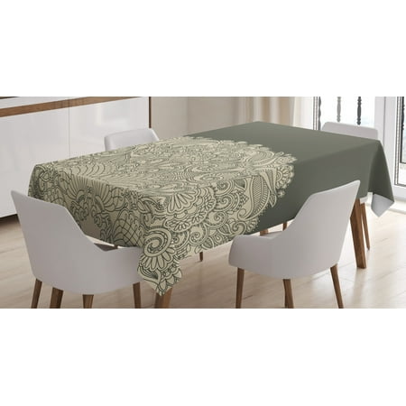 

Oriental Tablecloth Half Mandala Figure with Rich Floral Curls Traditional Vintage Motif Rectangular Table Cover for Dining Room Kitchen 60 X 90 Inches Beige and Dark Taupe by Ambesonne