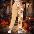 thumbnail image 5 of TOWED22 Women Halloween Sweatpants Cute Ghost Graphic Track Pants Drawstrings High Waisted Bottom Active Joggers with Pocket(Light Yellow,XXL), 5 of 7