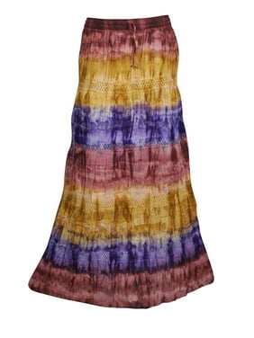 Mogul Tie Dye A-Line Long Skirt Flirty Boho Summer Fashion Cotton Tiered Lace Work Hippie Chic Skirts For Womens