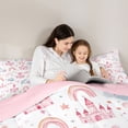 thumbnail image 4 of Homewish Pink Dreamy Castle 7pcs Bedding Comforter Set,Rainbow Stars Print Queen Bedding Sets,Fairy Tale Princess Queen Sheet Sets For Girl Teens,Super Cozy Room Decor Reversible, 4 of 8