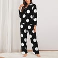 thumbnail image 3 of Kll Black And White Polka Dot Print Women'S Long Sleeve Pajamas With Pants Sleepwear Loungewear 2 Set-Xx-Large, 3 of 9