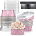thumbnail image 2 of Mini Cake Pans With Lids (10oz,40 Pack) Aluminum Foil Square Cupcake Liners Brownie Baking Cups,Disposable 4”x4” Large Cupcake Pan,Jumbo Muffin Tin Ramekins Holders, 2 of 8