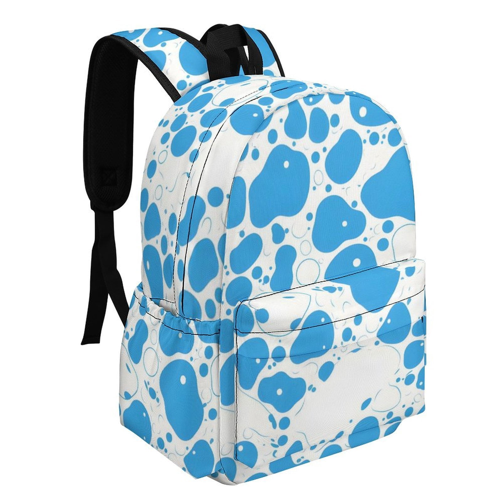 Large Capacity Half Print Backpack 11.8×16.5×5.9in Multifunctional Zipper Design Convenient Switch Milk Cow Skin Print Style PowDerBlue_3