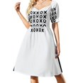 thumbnail image 2 of Vestido de tres en raya en blanco y negro de manga corta para fiesta de graduación, vestido de noche para mujer, 2 of 7