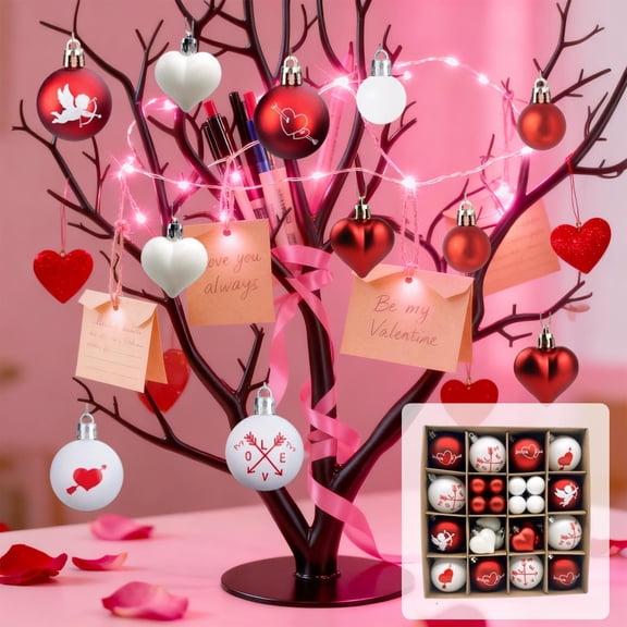 Valentine's Day Large Decorative Ball Set, 36 Piece 2.36 Inch Plastic Ornaments for Party Tree and Indoor Hanging Festival Decor, Red