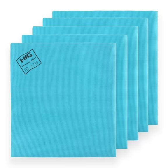 HIG PVA Microfiber Cleaning Towels, Professional Grade Synthetic Chamois Cloths for Streak Free Shine, Ultra Absorbent, Smooth & Reusable All-Purpose Cleaning Rags for Home, Car & Kitchen (5, Blue)