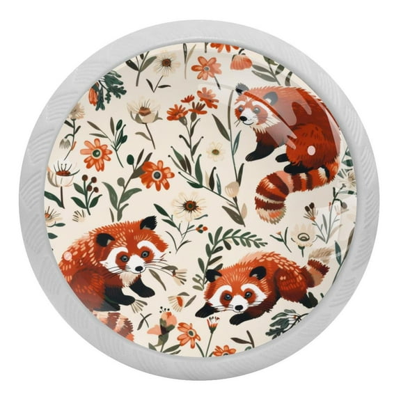 PhooArto Red Pandas Daisy Flowers Pattern 4 PCS Crystal Glass Cabinet Knobs, Drawer Kitchen Cabinets Dresser Cupboard Wardrobe Pulls Handle - Glowing in the Dark