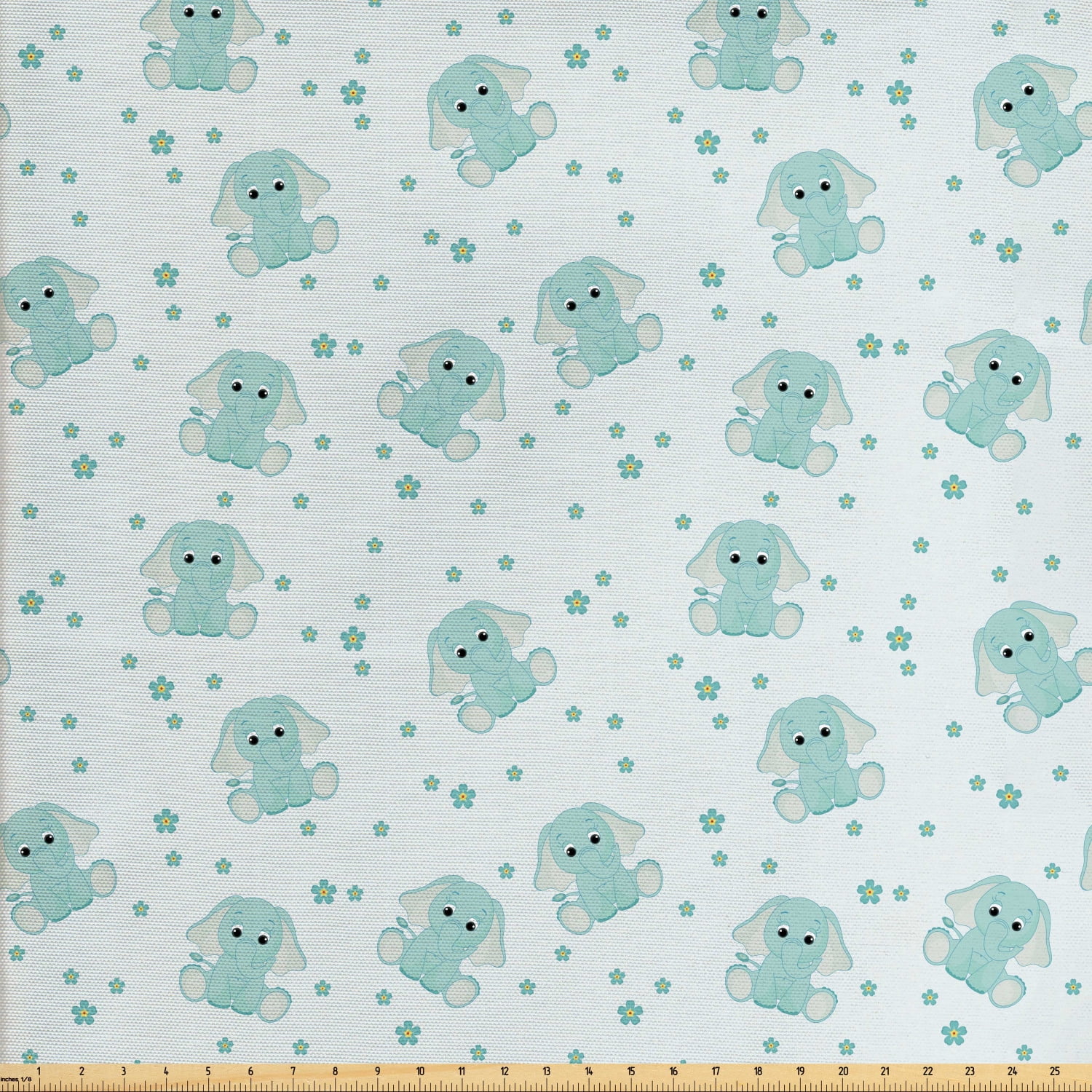 Elephant Nursery Fabric by The Yard, Young Aged Elephants in Spring