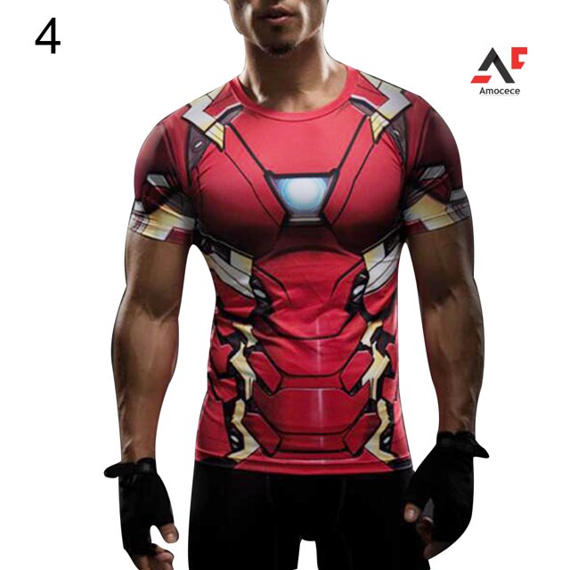 A.e Plus Size Iron Man Captain America Compression T-Shirt Short Sleeve Toppangjing