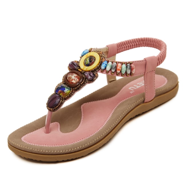 Sandalias mujer verano bohemio strass sandalias planas zapatos separadores de dedos