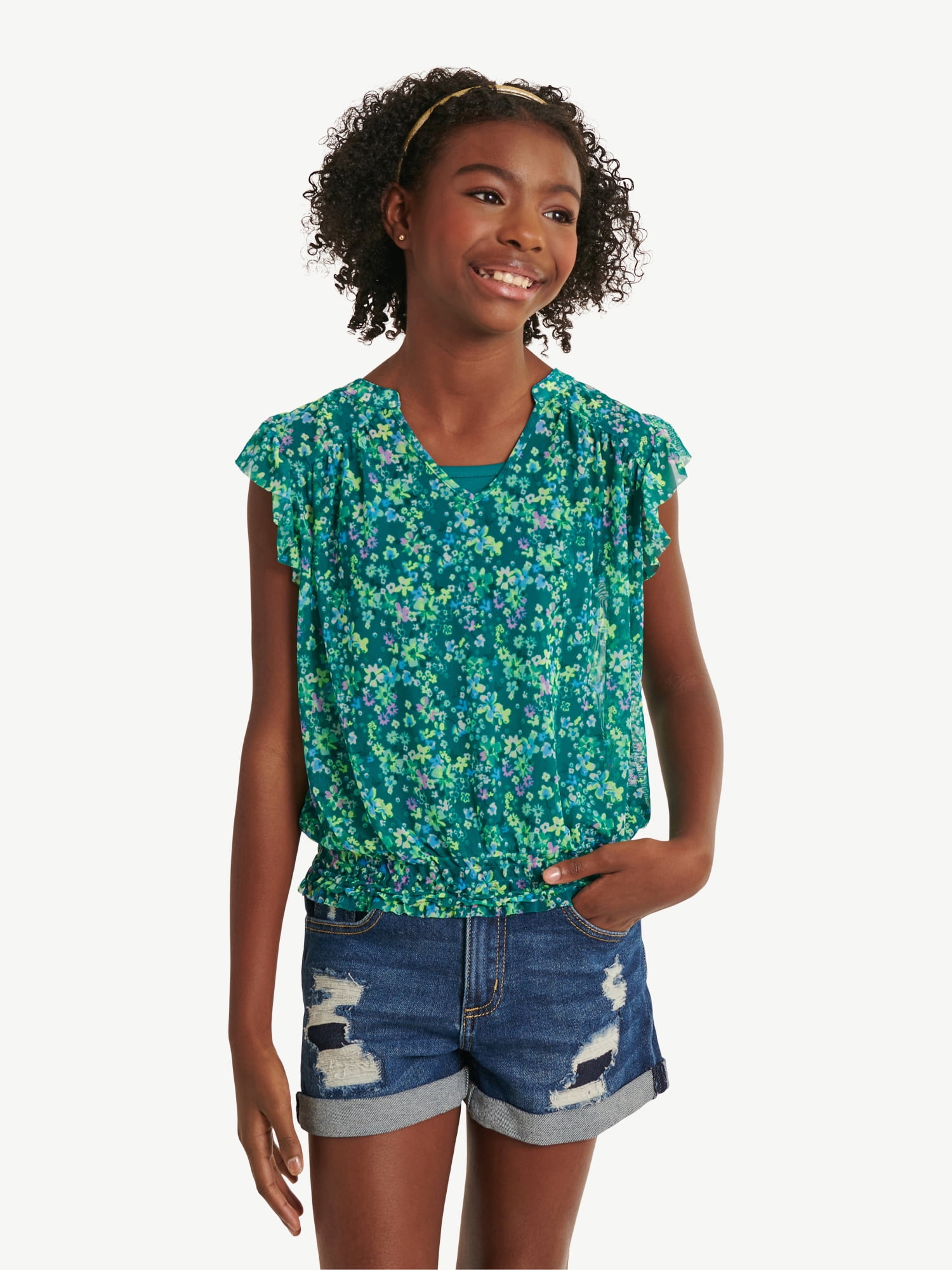 Justice Girl's Sleeveless Mesh Peasant Top, Sizes XSXLP