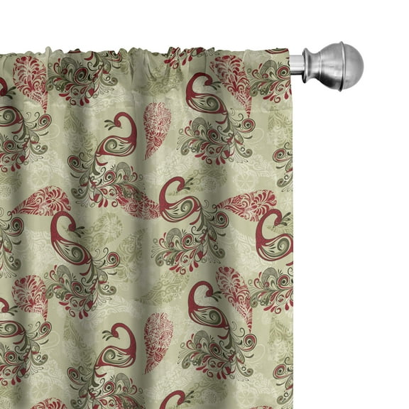 Ambesonne Winter Curtains, Peacocks and Snowflakes, Pair of 28"x63", Ruby Olive Green Cream