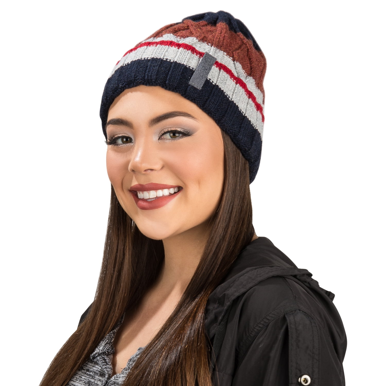Women's Patriot Warm and Cozy Knitted Beanie and Soft Plush Chic Infinity Scarf Bundle