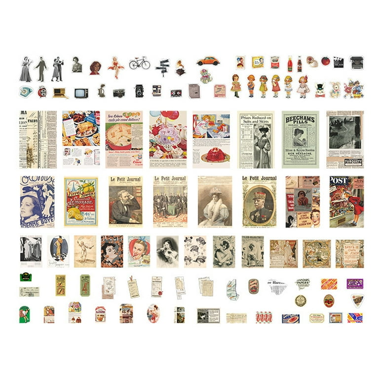 72 Pcs Vintage Scrapbook Paper Stickers Aged Paper Antique Looking Mini  Sticker Self-Adhesive Retro Style Paper Stickers Journaling Supplies Vintage