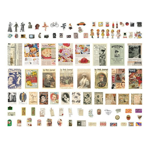 200pcs Vintage Scrapbooking DIY Stickers Pack,Retro Decor Stickers,for Scrapbooking,Diary,Album,DIY