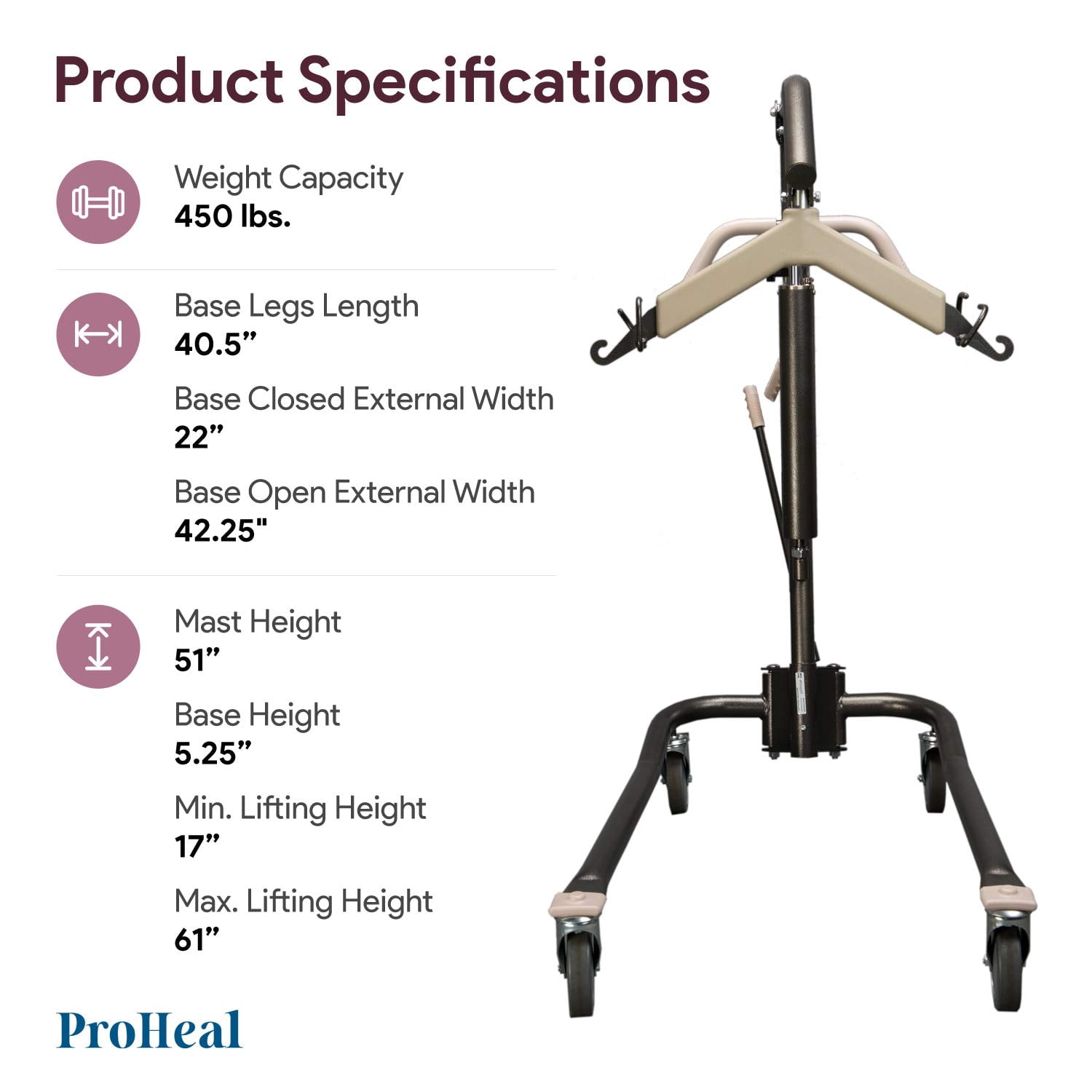 ProHeal Hydraulic Patient Lift (High wt. cap) Patient Lifter for the Elderly - No Electricity Needed