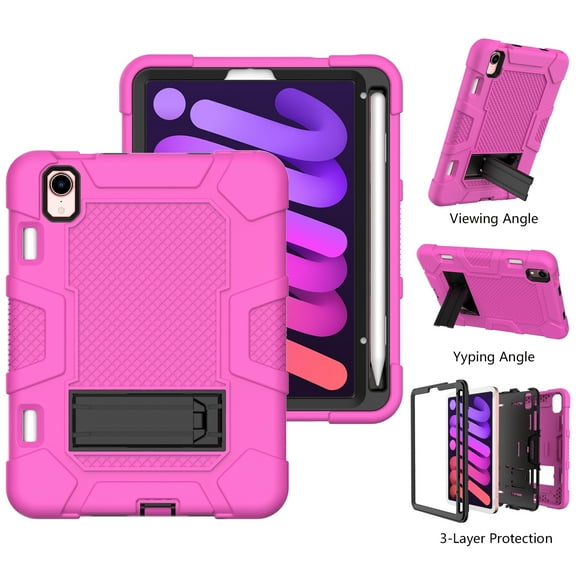 Feishell Case for iPad mini (6th generation) 2021,Built-in with Kickstand,Three Layers Hybrid Heavy Duty Shockproof Rugged Impact Resistant Drop Protection Case Cover,Rose Black