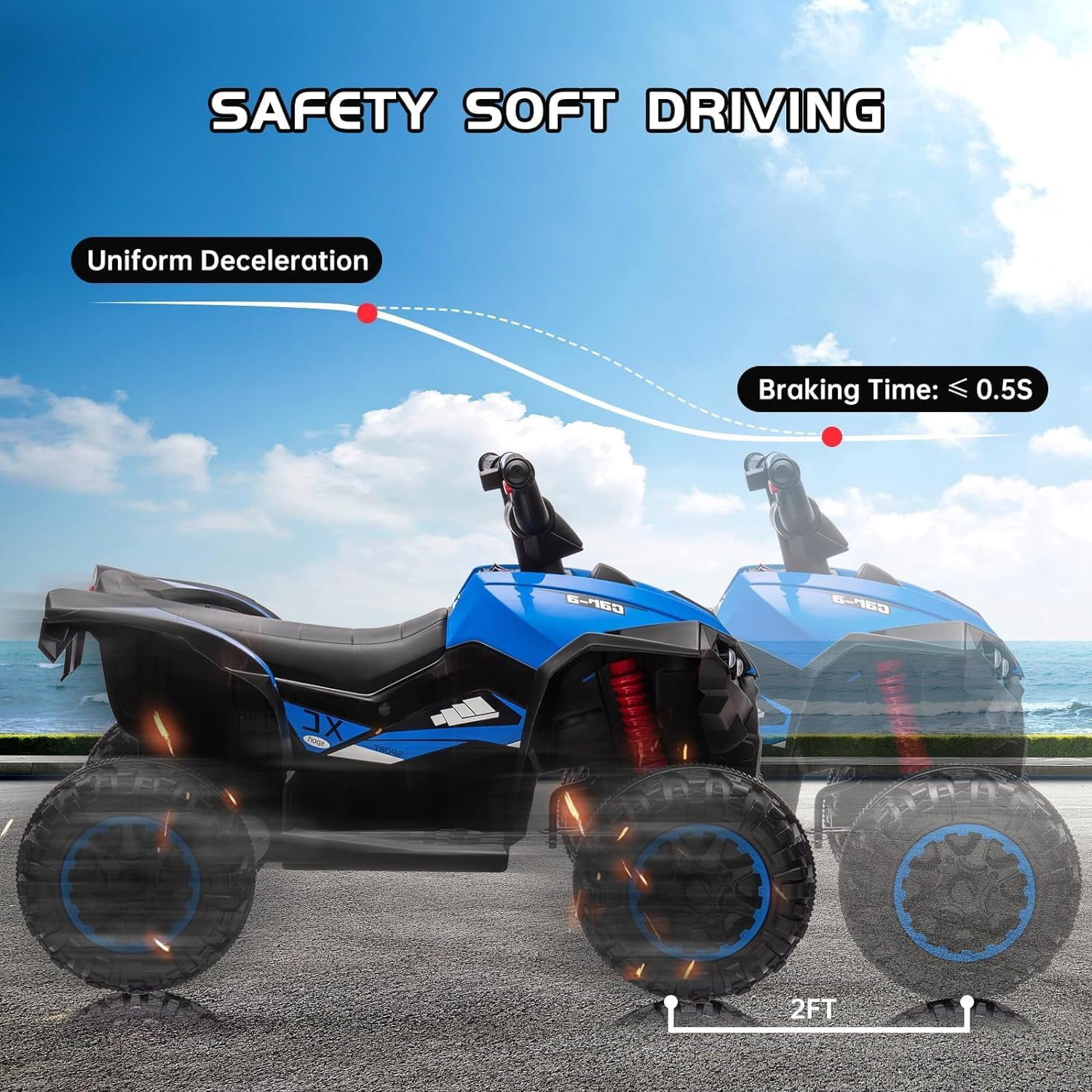 Roromall 12V Kids Ride On ATV, Battery Powered, Electric 4-Wheeler with Music, Led Lights, High and Low Modes, USB, Treaded Tires, Suitable for Boys and Girls