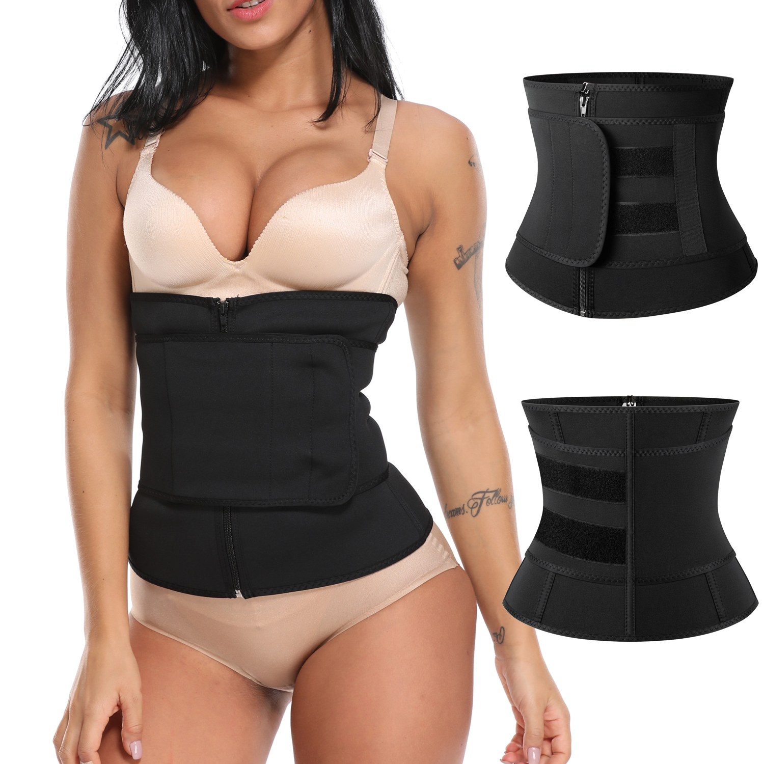 Abdominal Waist Trainer Belt High Compression Zipper Neoprene Cincher Corset Body Fajas Sweat Kiwi Rata Waist Trimmer Belt