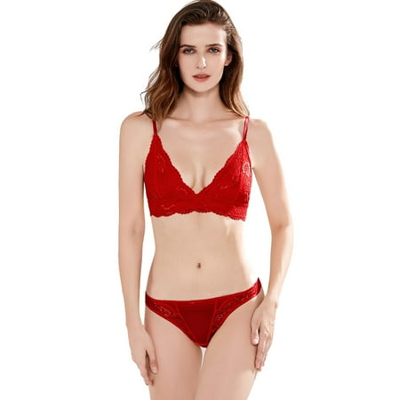 

Varsbaby Bra Thin Adjustable Strap Unpadded Sexy Cute Triangle Bralette Lace Bra Set for Women