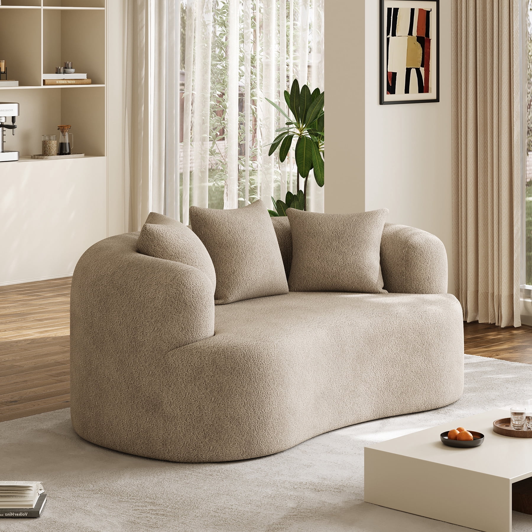 Wiilayok 68.5" Modern Chenille Sofa,Curved Sofa with Deep Seat,Cloud Compression Sofa Couch for Living Room,No Assembly,Light Brown