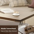 thumbnail image 6 of EastVita Lift Top Coffee Table, 47.2" Coffee Table with Sliding Barn Door, Hidden Storage Compartment, Lifting Table Top and Shelf, Farmhouse Rustic Center Dining Table, 6 of 8