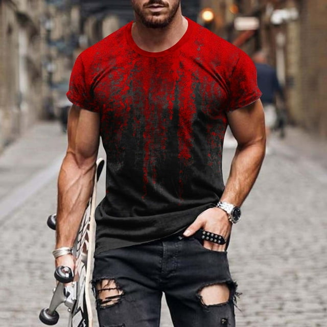 Qertyioot T-Shirt à Manches Courtes pour Hommes, Col Rond, Impression, Entraînement Physique