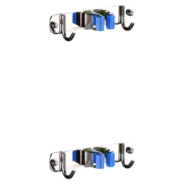 Soporte para escoba Cateissary Acero inoxidable azul 1 abrazadera y 2 ganchos 2Conjunto