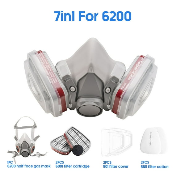 Liwarace 17 in 1 Half Face Gas Mask Facepiece Spray Painting Respirator Safety Suit 6200