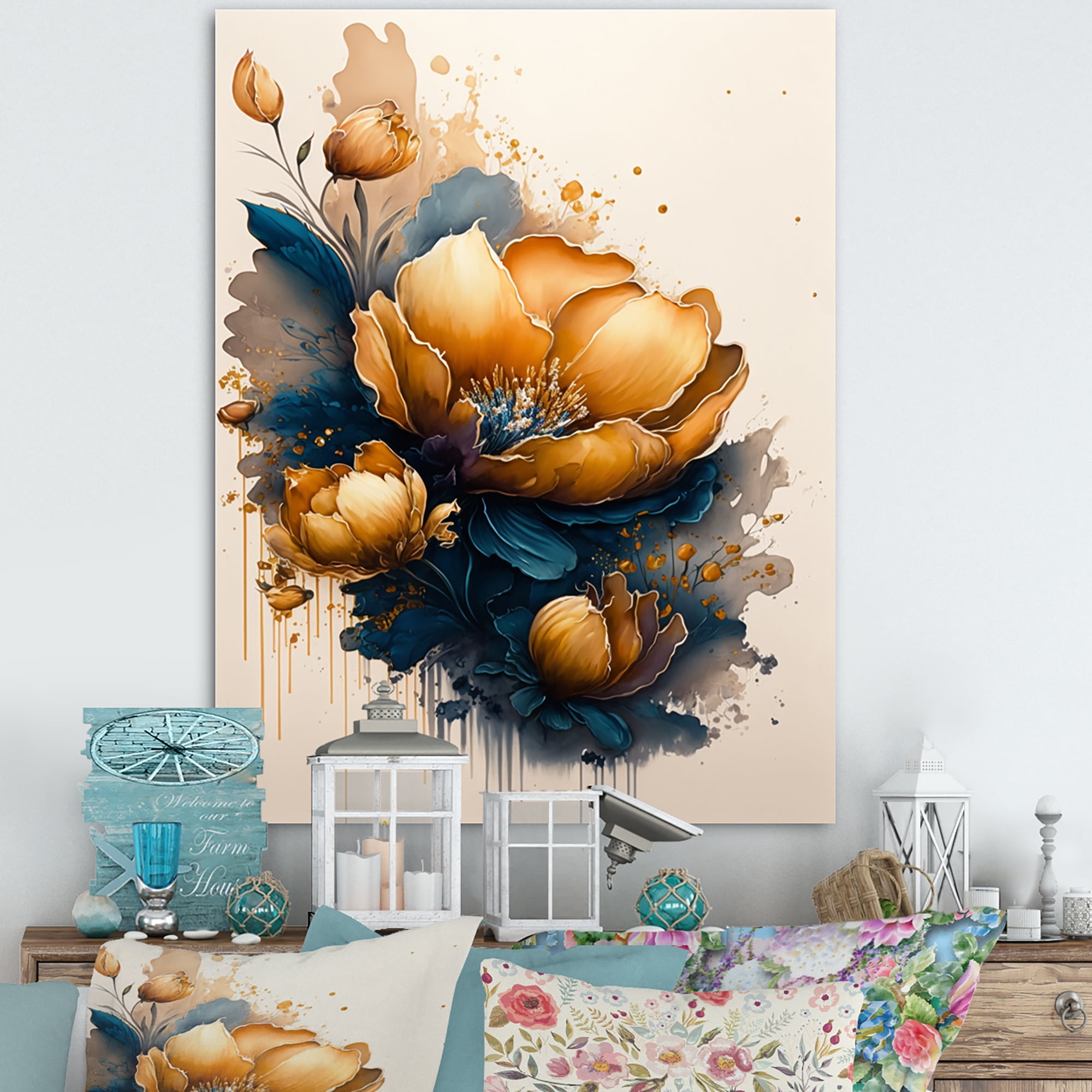 Designart Orange And Blue Crocus Flowers I Canvas Wall Art