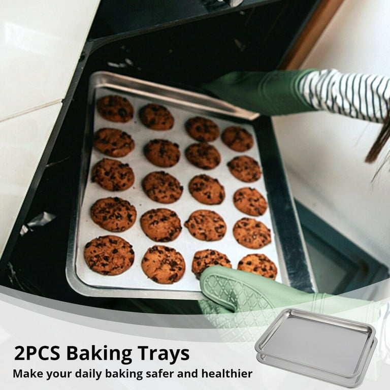Set of 2 Baking Cookie Sheets for Oven, Healthy 304 Stainless