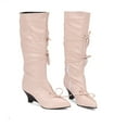 thumbnail image 6 of Dakaela Knee High Boots for Women Wedge Heel Bowknot Slouchy Tall Boot Wide Calf Dress Winter Shoes Pink 7, 6 of 8