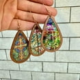 thumbnail image 2 of Bohemian Pattern Acrylic Bezel Wood Teardrop Earrings Women Summer Jewelry Gifts, 2 of 8