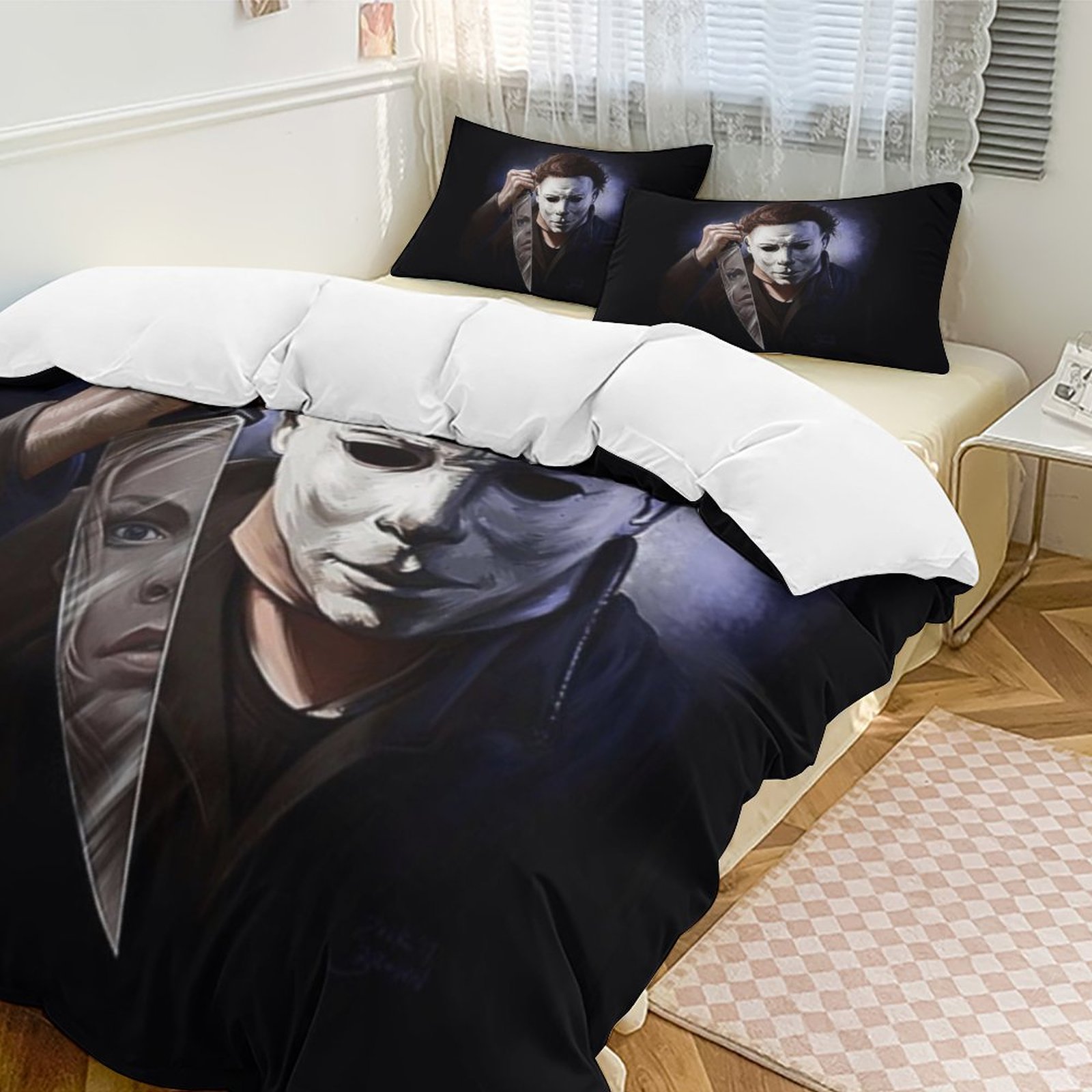 Michael Myers Halloween 3 Pcs Bed Sheets Set Breathable Duvet Cover with 2 Pillow Sham Soft All Seasons Bedding Set 90"x90"